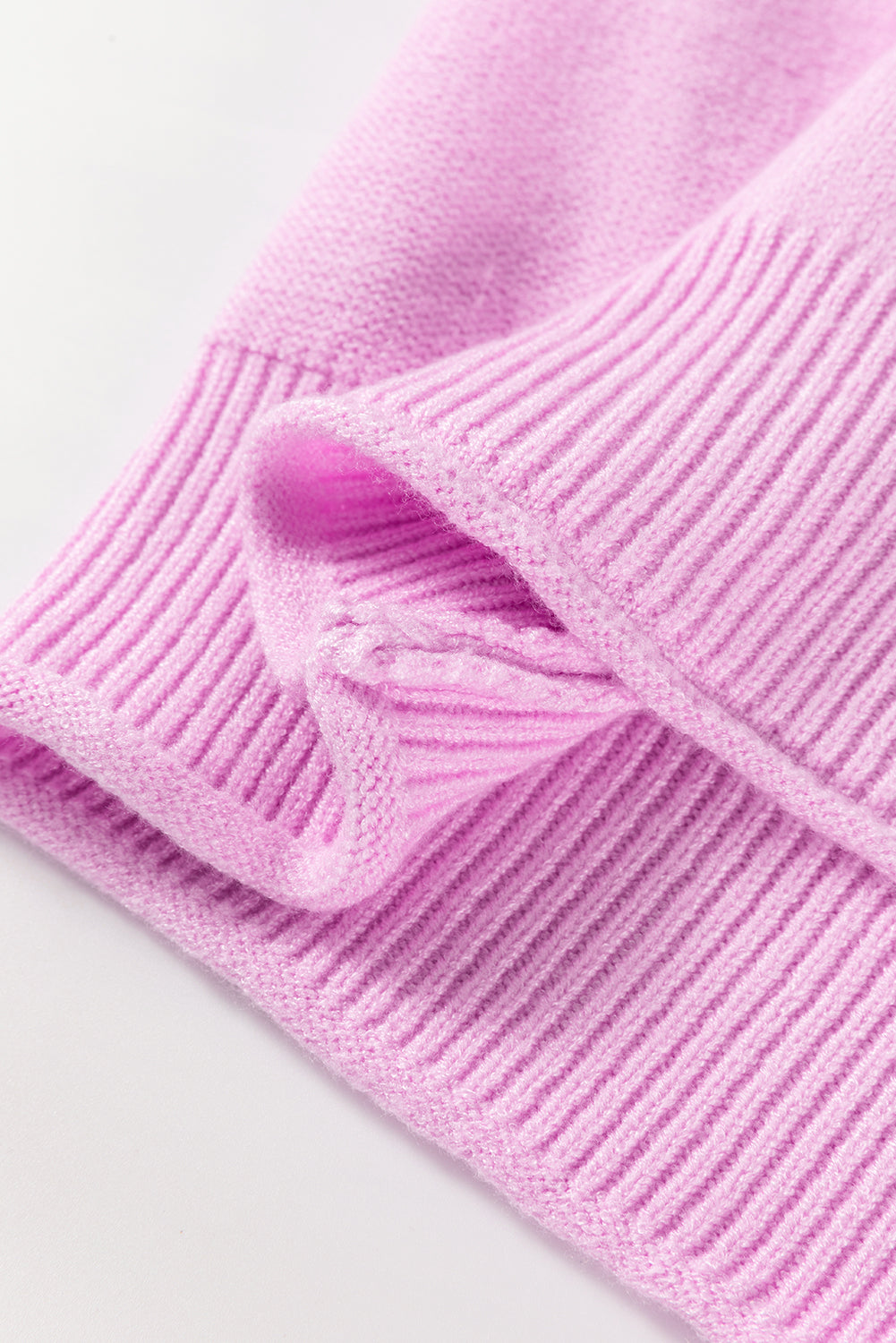 Pink Raw Edge Ribbed Detail Drop Shoulder Sweater.