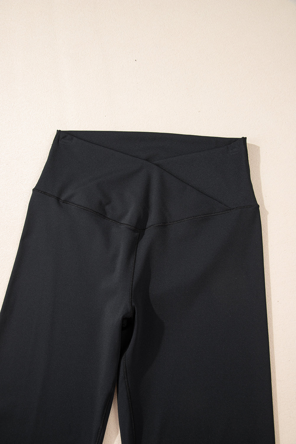Black V Shape High Waist Flared Leggings.