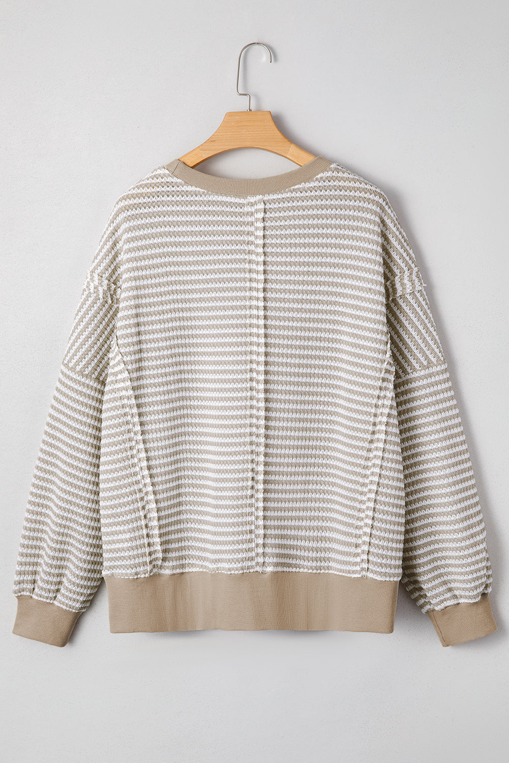 Brown Stripe Chenille Bow Patched Drop Shoulder Long Sleeve Top