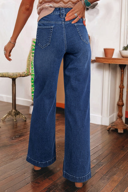 Sail Blue Wide Leg Pocketed High Waist Jeans.