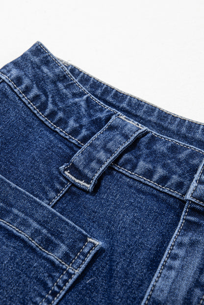 Sail Blue Wide Leg Pocketed High Waist Jeans.