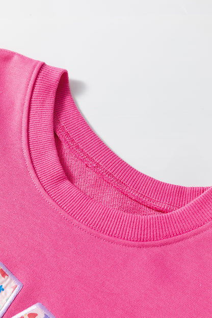 Rose Red Floral MAMA Embroidered Graphic Pullover Sweatshirt.