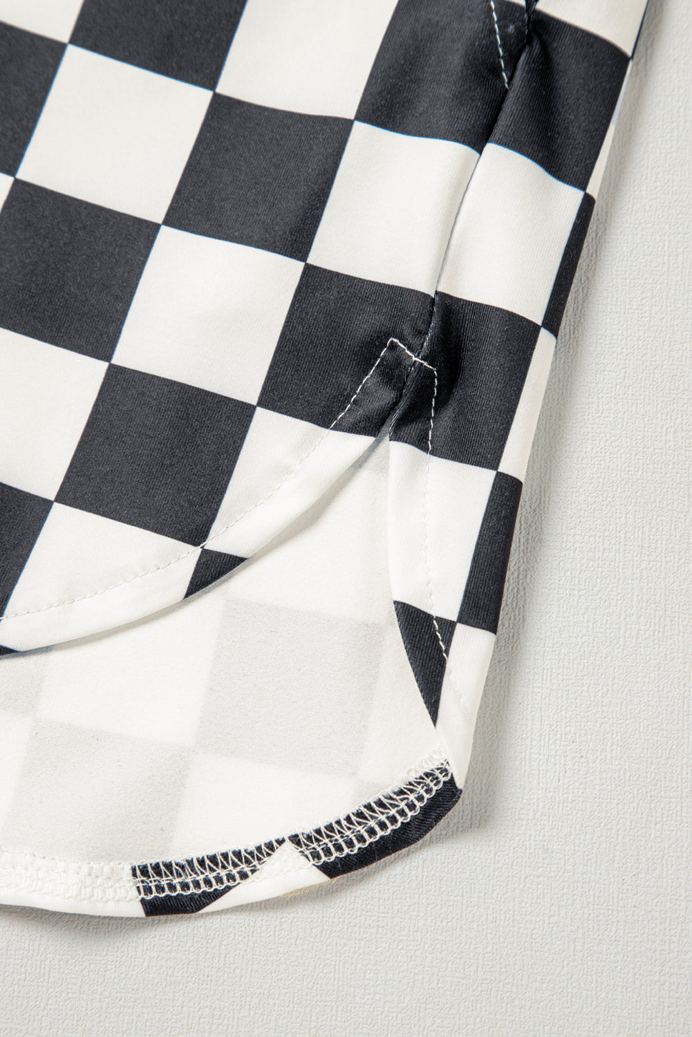 Black Checkered Print High Waist Casual Shorts.