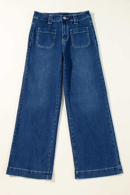 Sail Blue Wide Leg Pocketed High Waist Jeans.