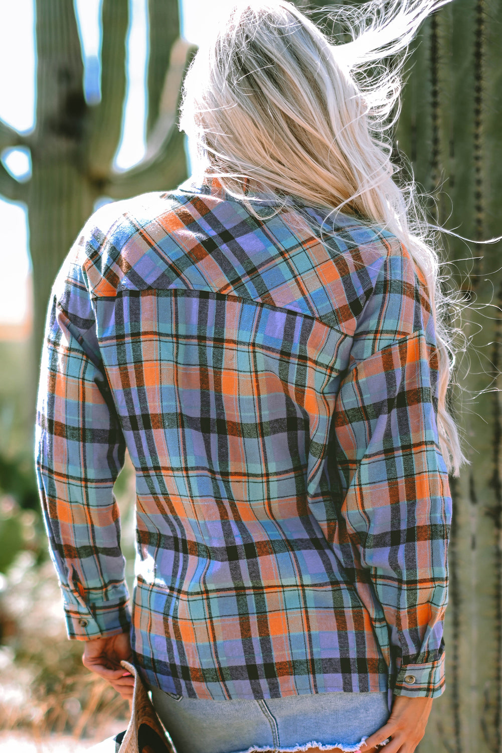Orange Plaid Print Loose Vintage Shirt.