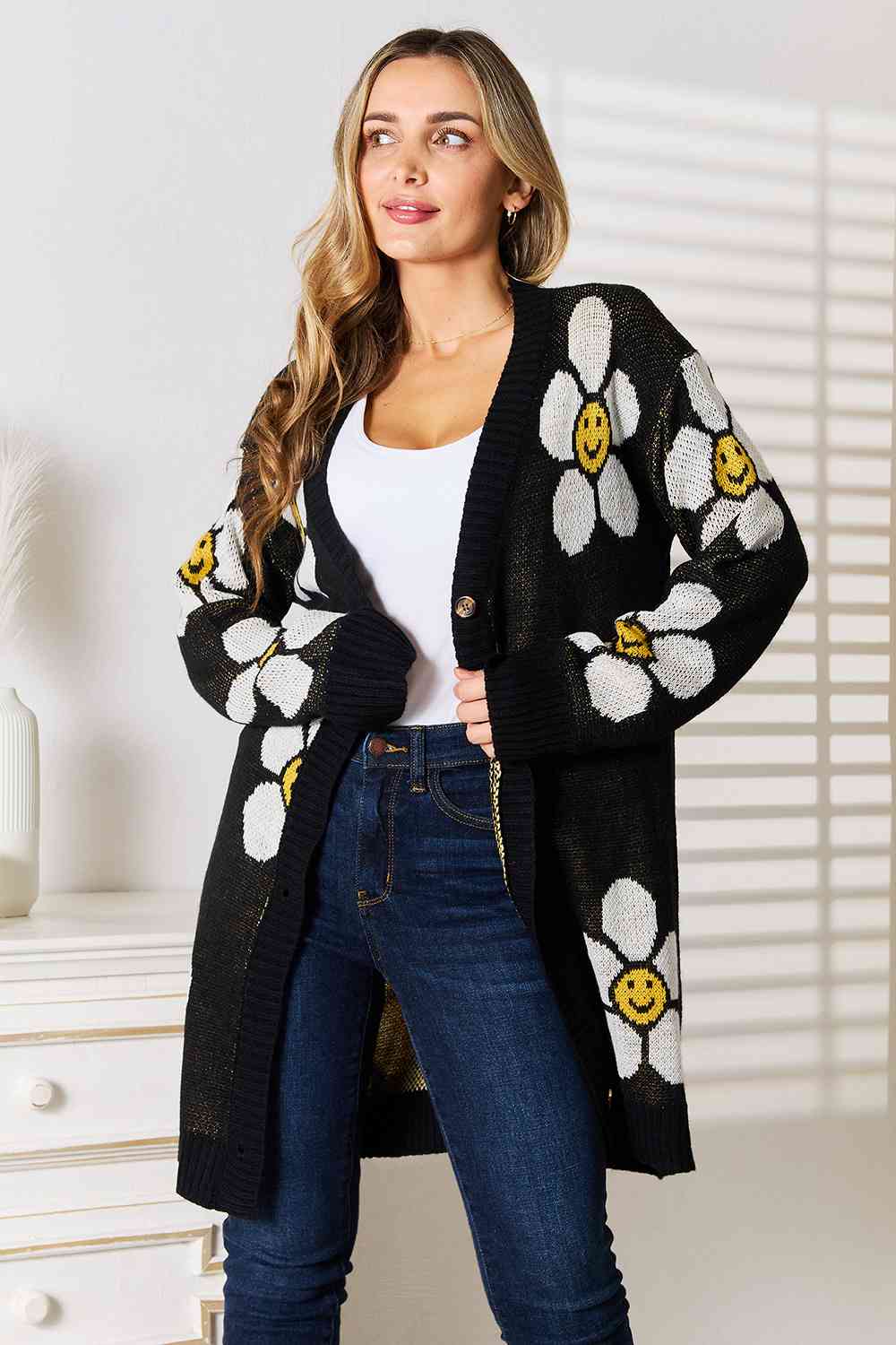 Double Take Floral Button Down Longline Cardigan.