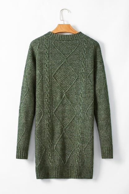 Mist Green Cable Knit Drop Shoulder Loose Fit Sweater Dress.