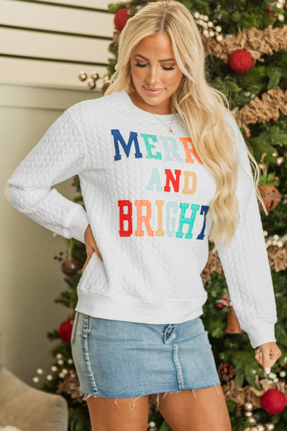 White Merry And Bright Cable Knit Pullover Sweatshirt.