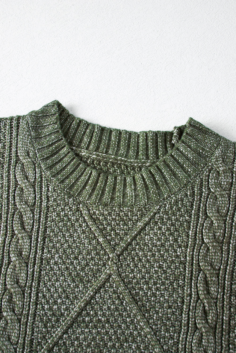 Mist Green Cable Knit Drop Shoulder Loose Fit Sweater Dress.