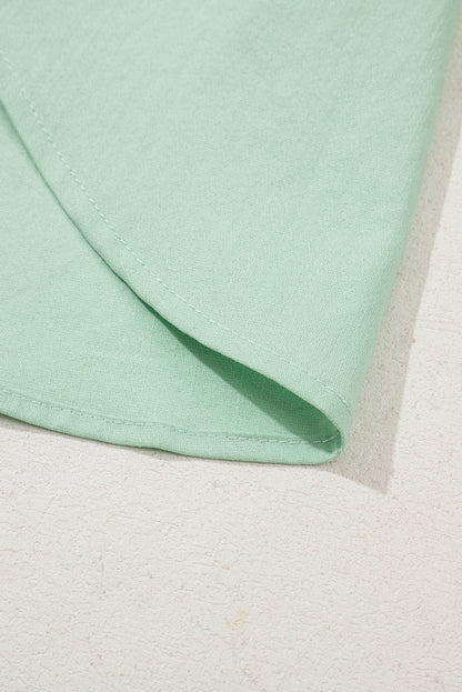 Clearly Aqua Floral Embroidered Puff Sleeve Split Neck Blouse.