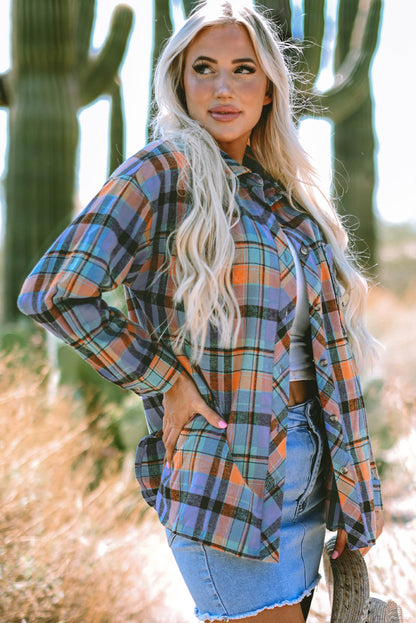 Orange Plaid Print Loose Vintage Shirt.