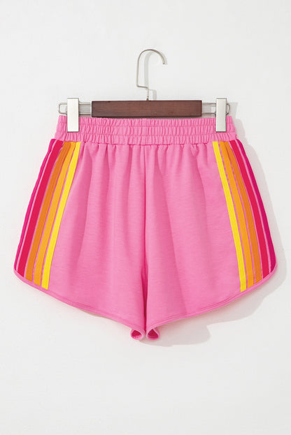 Bonbon Color Block Stripes Elastic High Waist Active Shorts.