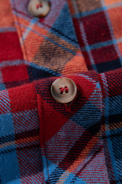 Red Plaid Print Loose Vintage Shirt.