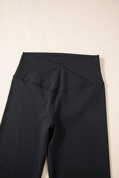Black V Shape High Waist Flared Leggings.