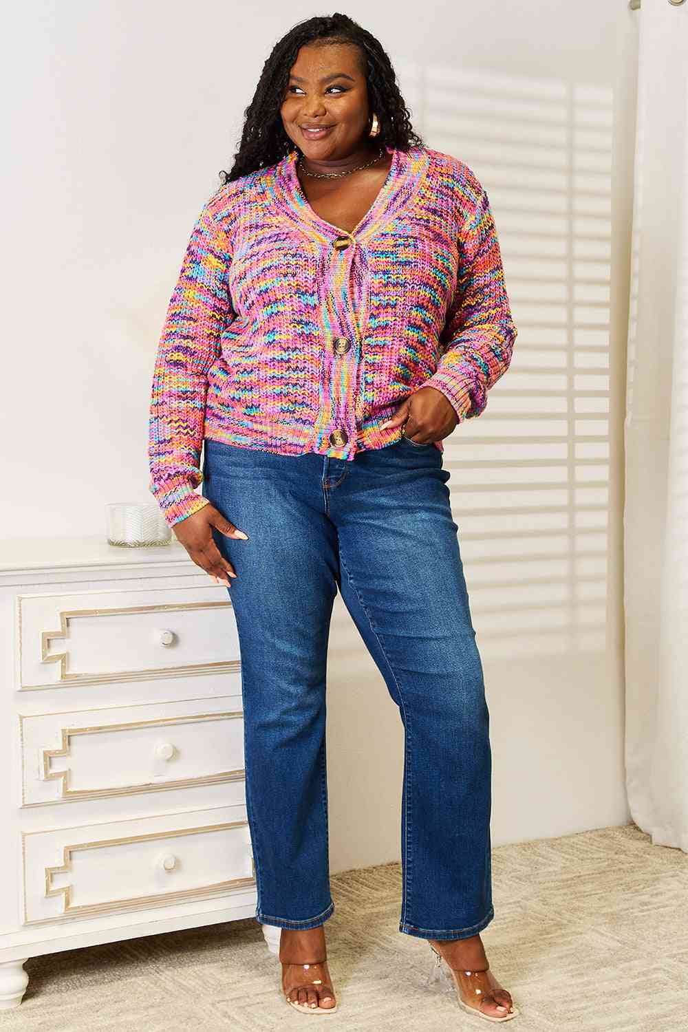 Woven Right V-Neck Long Sleeve Cardigan.