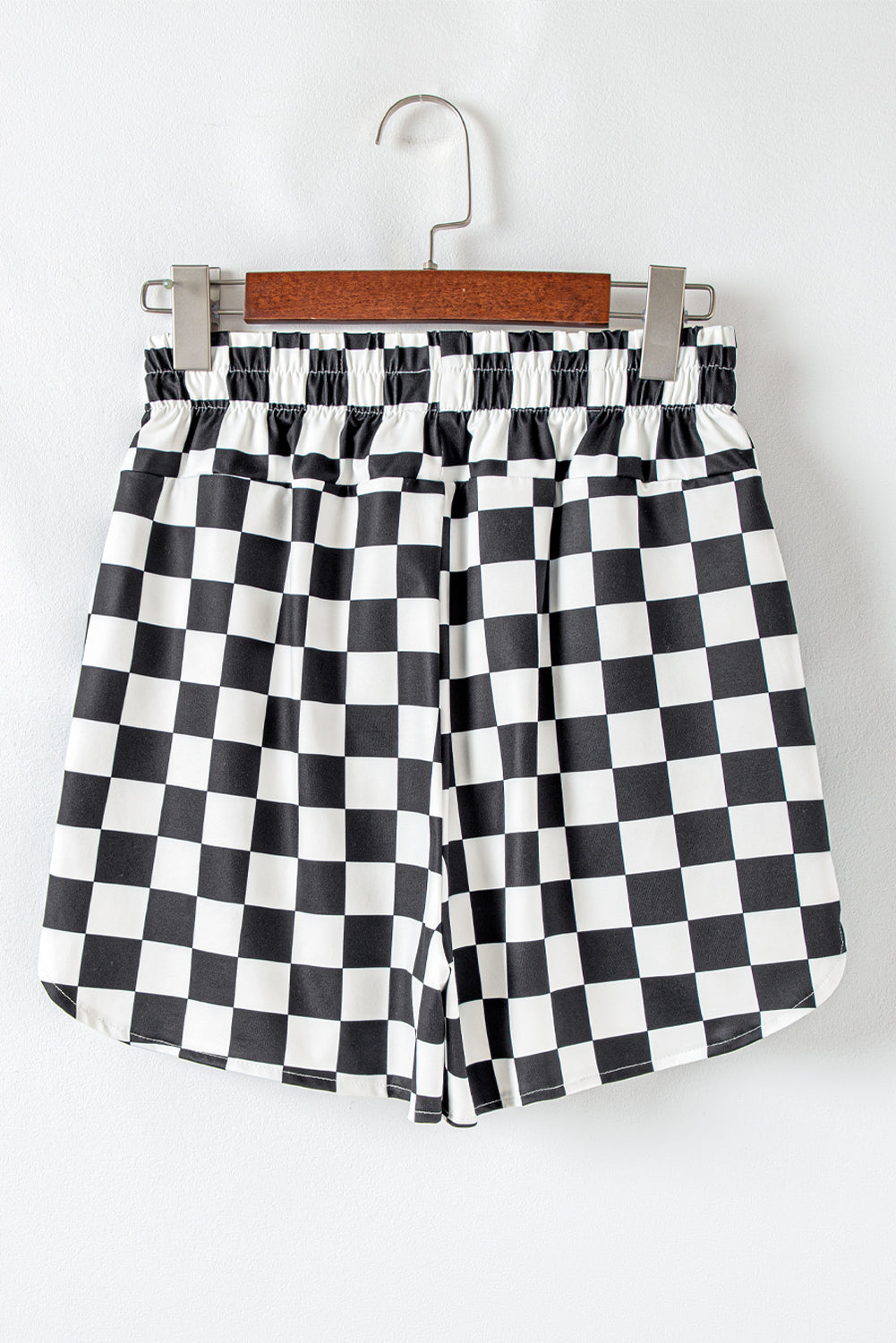 Black Checkered Print High Waist Casual Shorts.