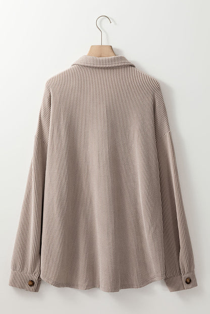 Smoke Gray Solid Corded Drop Shoulder Plus Size Shacket.