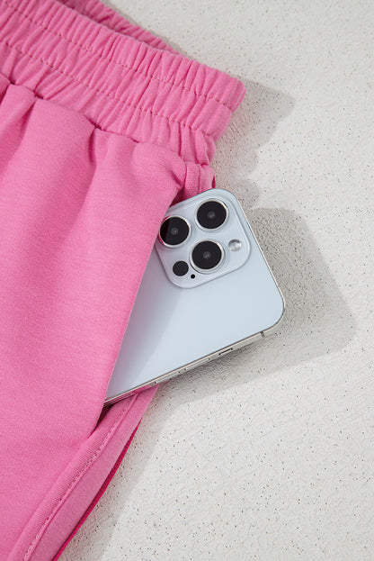 Bonbon Color Block Stripes Elastic High Waist Active Shorts.