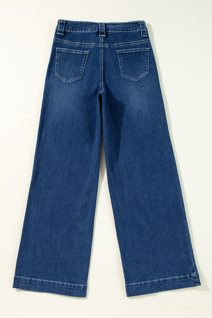 Sail Blue Wide Leg Pocketed High Waist Jeans.