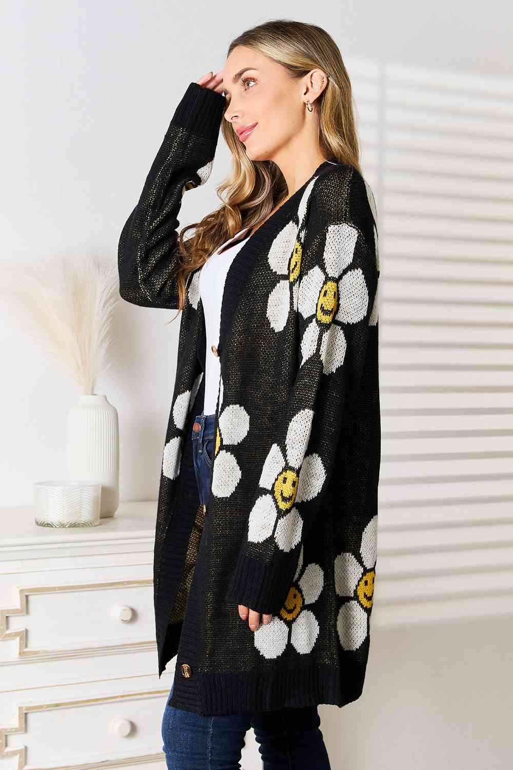 Double Take Floral Button Down Longline Cardigan.