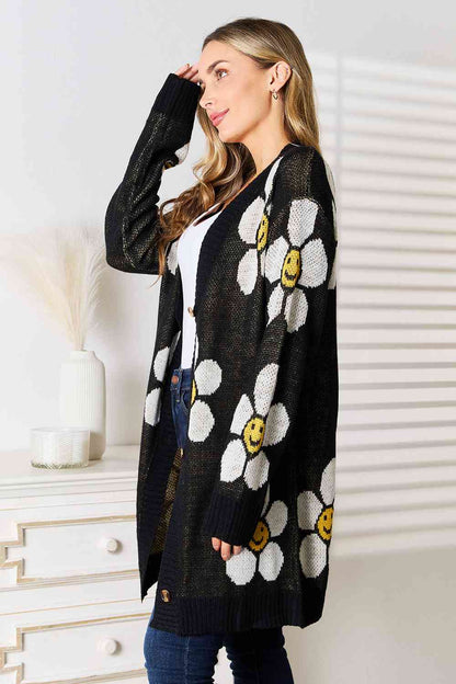 Double Take Floral Button Down Longline Cardigan.
