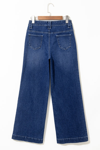 Sail Blue Wide Leg Pocketed High Waist Jeans.