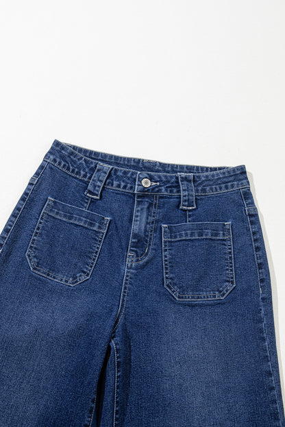 Sail Blue Wide Leg Pocketed High Waist Jeans.