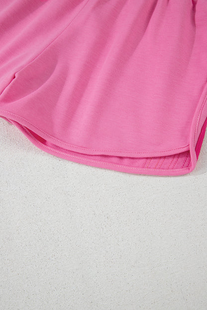 Bonbon Color Block Stripes Elastic High Waist Active Shorts.