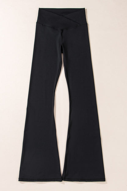 Black V Shape High Waist Flared Leggings.