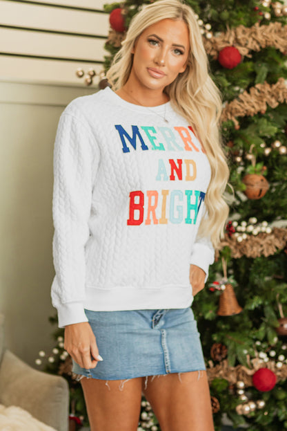 White Merry And Bright Cable Knit Pullover Sweatshirt.