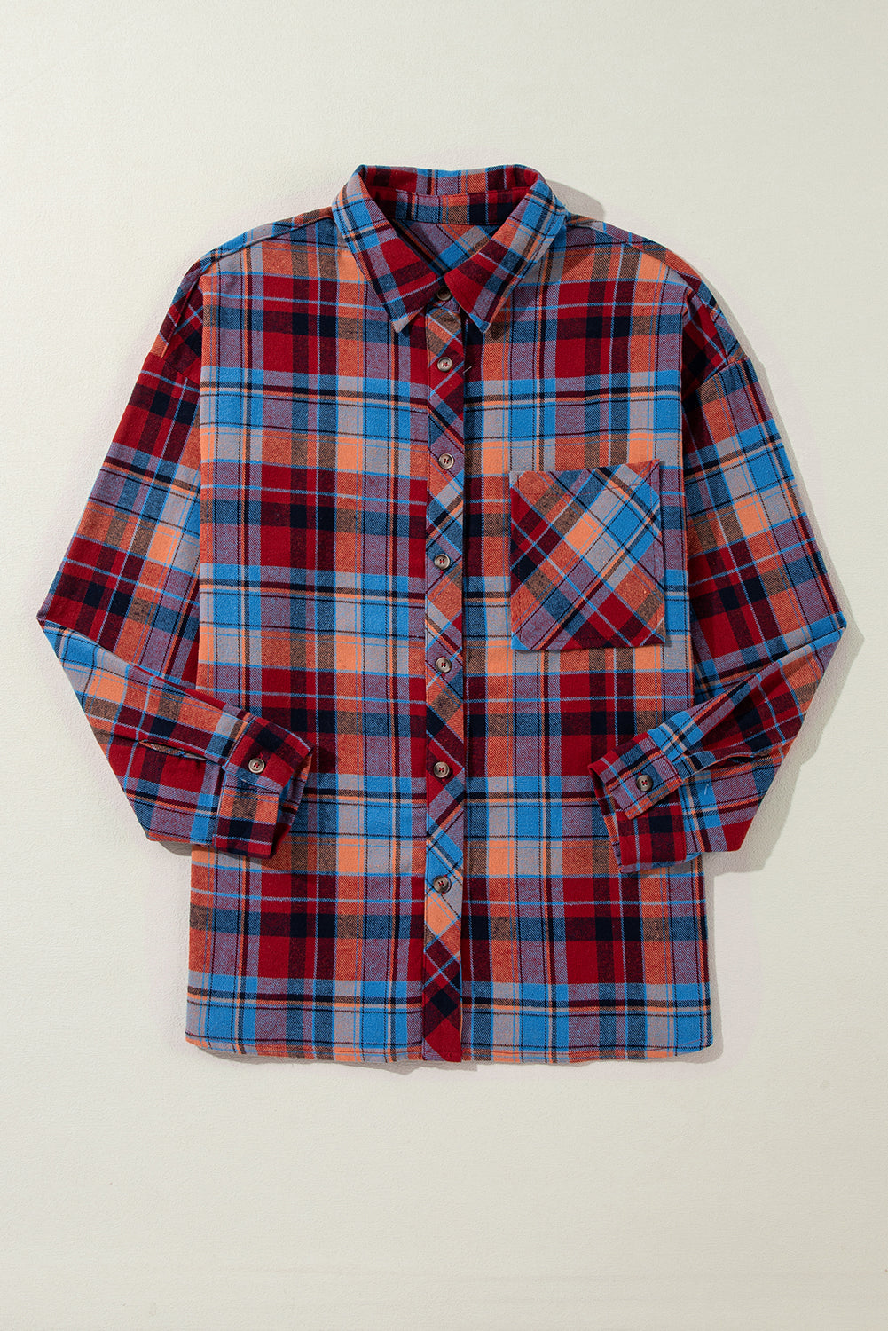 Red Plaid Print Loose Vintage Shirt.