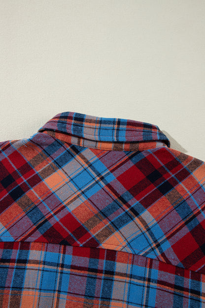 Red Plaid Print Loose Vintage Shirt.